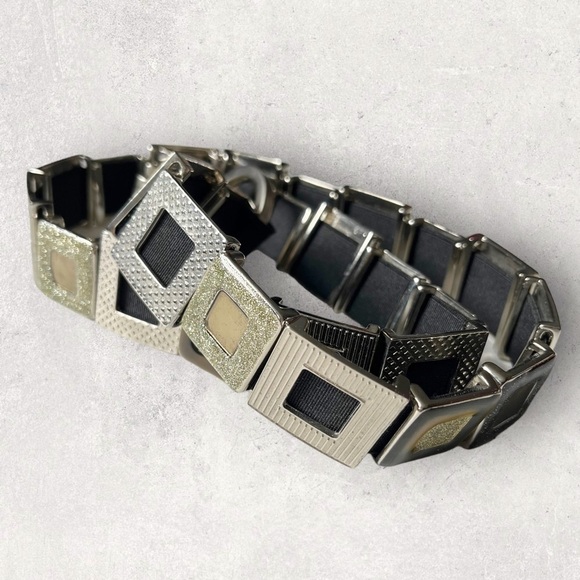 Y2K Metal Geometric Links Belt Carabiner O ring Buckle Stretchy Glitter Silver M main image 10